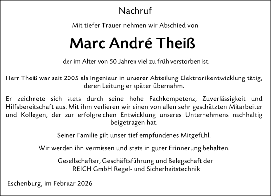 Traueranzeige von Marc André Theiß von Dill Block