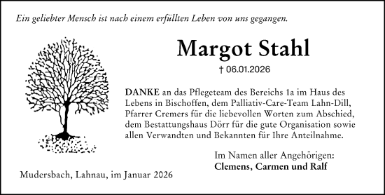 Traueranzeige von Margot Stahl von Wetzlarer Neue Zeitung