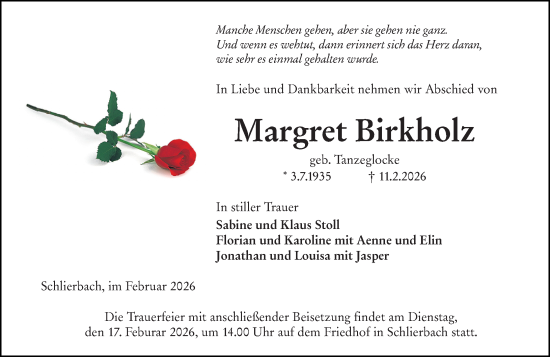 Traueranzeige von Margret Birkholz von Hinterländer Anzeiger