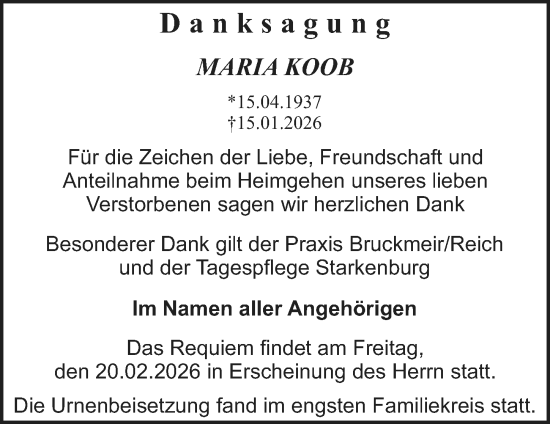 Traueranzeige von Maria Koob von Starkenburger Echo