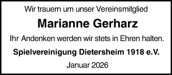 Traueranzeige von Marianne Gerharz von Binger-/Ingelheimer Wochenblatt
