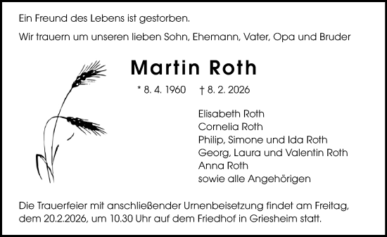 Traueranzeige von Martin Roth von Darmstädter Echo