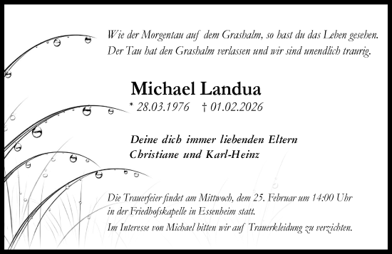 Traueranzeige von Michael Landua von Allgemeine Zeitung Mainz