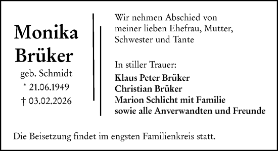 Traueranzeige von Monika Brüker von Wetzlarer Neue Zeitung
