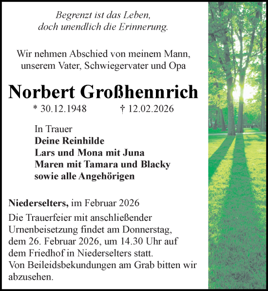 Traueranzeige von Norbert Großhennrich von Camberger Anzeiger