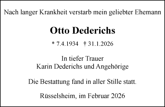 Traueranzeige von Otto Dederichs von Rüsselsheimer Echo