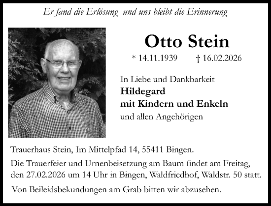 Traueranzeige von Otto Stein von Allgemeine Zeitung Rheinhessen-Nahe