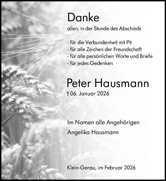 Traueranzeige von Peter Hausmann von Groß-Gerauer Echo