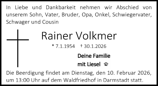 Traueranzeige von Rainer Volkmer von Darmstädter Echo