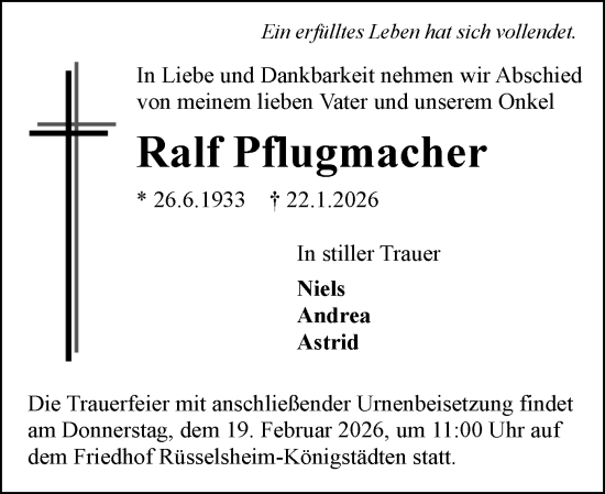 Traueranzeige von Ralf Pflugmacher von Rüsselsheimer Echo