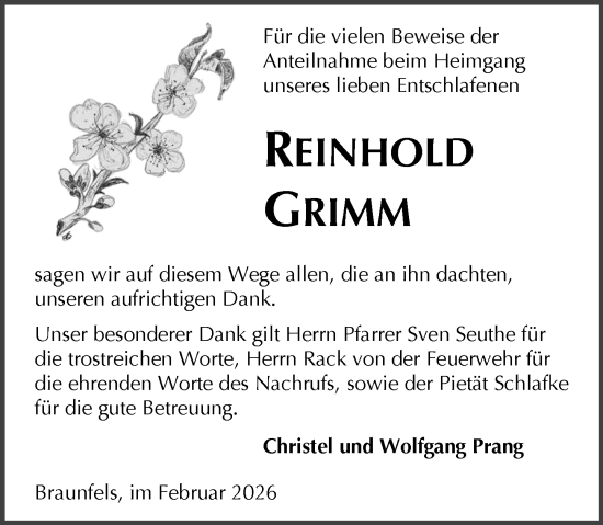 Traueranzeige von Reinhold Grimm von Wetzlarer Neue Zeitung