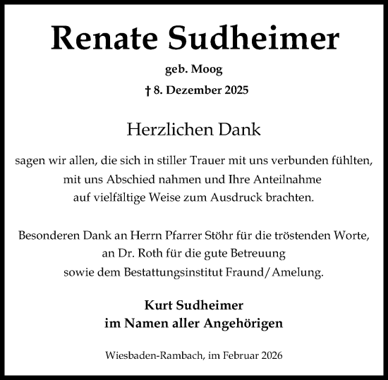 Traueranzeige von Renate Sudheimer von Wiesbadener Kurier