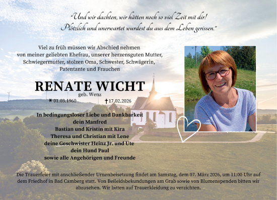 Traueranzeige von Renate Wicht von Camberger Anzeiger