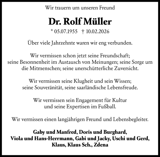 Traueranzeige von Rolf Müller von Allgemeine Zeitung Mainz