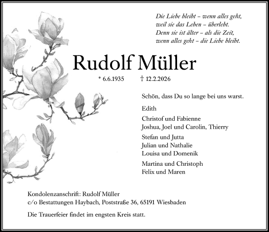 Traueranzeige von Rudolf Müller von Wiesbadener Kurier