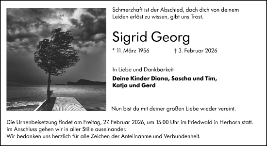 Traueranzeige von Sigrid Georg von Wetzlarer Neue Zeitung