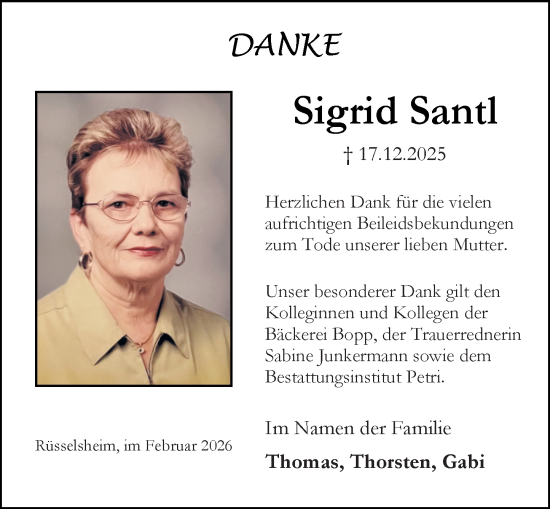 Traueranzeige von Sigrid Santl von Rüsselsheimer Echo