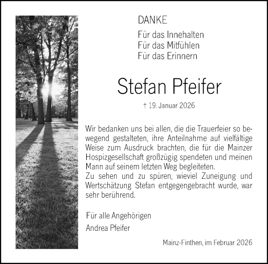 Traueranzeige von Stefan Pfeifer von Wiesbadener Kurier