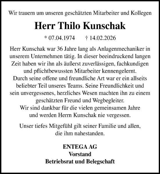 Traueranzeige von Thilo Kunschak von Odenwälder Echo