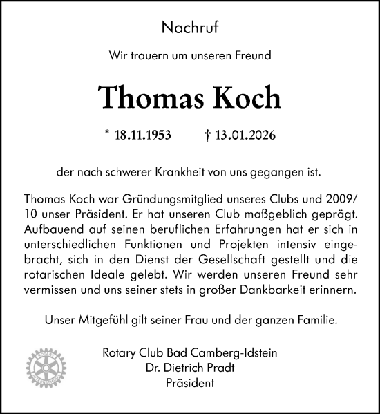 Traueranzeige von Thomas Koch von Idsteiner Land/Untertaunus
