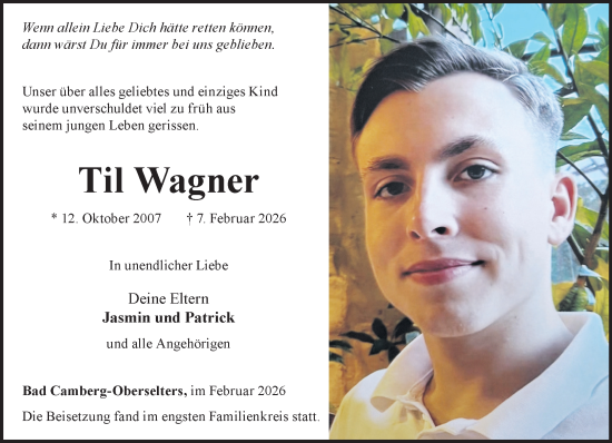 Traueranzeige von Til Wagner von Camberger Anzeiger