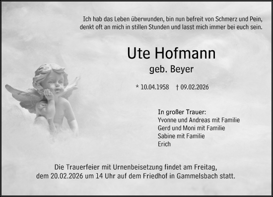 Traueranzeige von Ute Hofmann von Odenwälder Echo