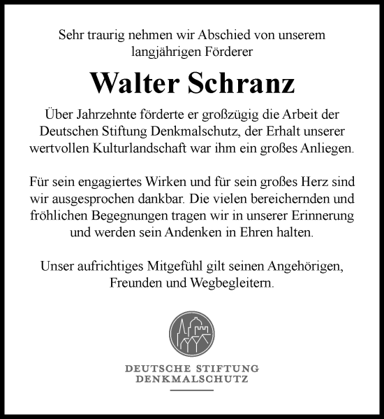 Traueranzeige von Walter Schranz von Idsteiner Land/Untertaunus