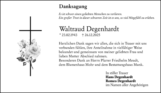 Traueranzeige von Waltraud Degenhardt von Hochheimer Zeitung