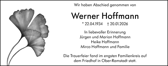 Traueranzeige von Werner Hoffmann von Darmstädter Echo