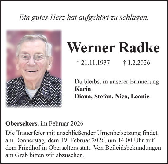 Traueranzeige von Werner Radke von Camberger Anzeiger