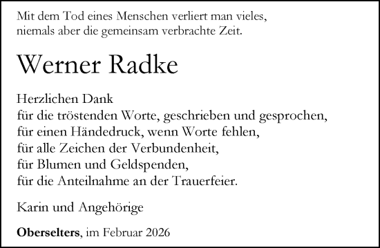 Traueranzeige von Werner Radke von Camberger Anzeiger