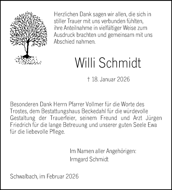 Traueranzeige von Willi Schmidt von Wetzlarer Neue Zeitung