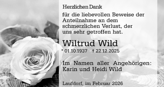 Traueranzeige von Wiltrud Wild von Wetzlarer Neue Zeitung