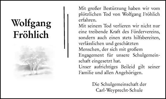 Traueranzeige von Wolfgang Fröhlich von Odenwälder Echo