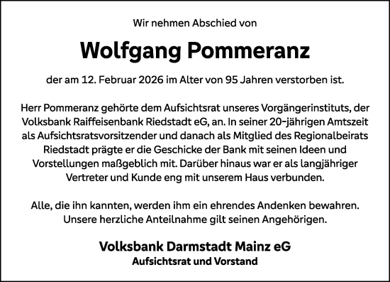 Traueranzeige von Wolfgang Pommeranz von Groß-Gerauer Echo