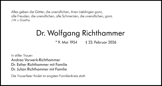 Traueranzeige von Wolfgang Richthammer von Allgemeine Zeitung Mainz