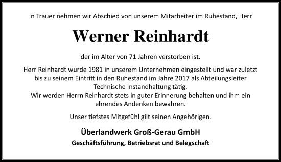 Traueranzeige von Werner Reinhardt 