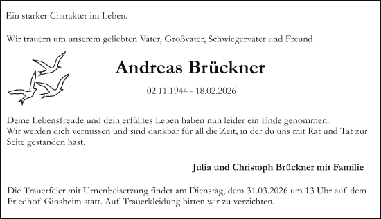 Traueranzeige von Andreas Brückner von Allgemeine Zeitung Mainz