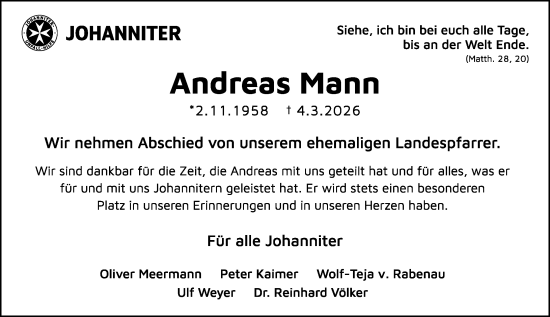Traueranzeige von Andreas Mann von Wiesbadener Kurier