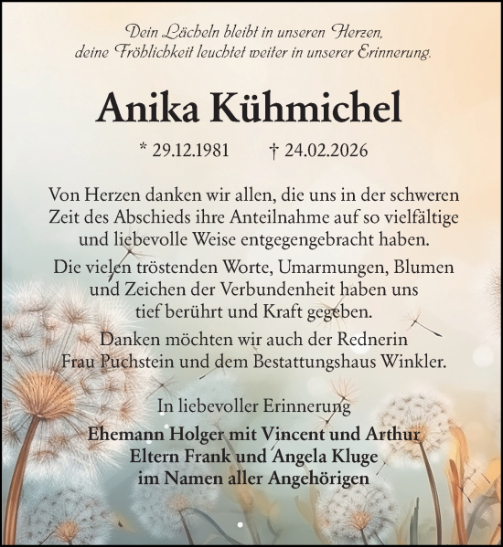 Traueranzeige von Anika Kühmichel von Weilburger Tageblatt