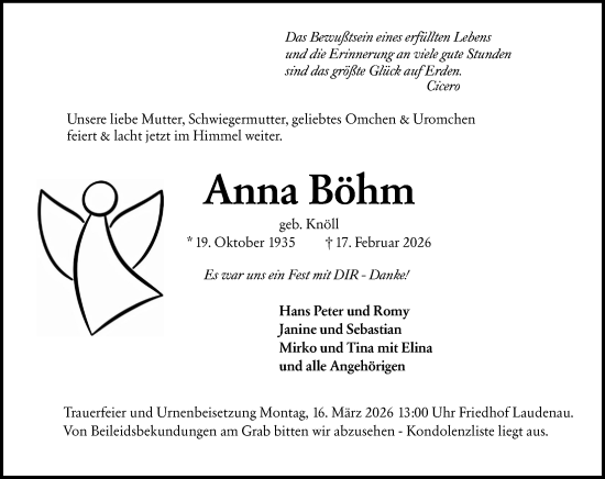 Traueranzeige von Anna Böhm von Odenwälder Echo