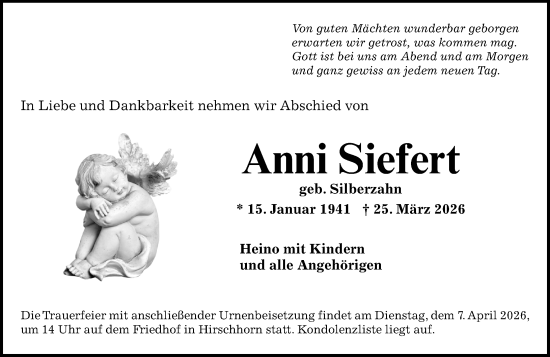 Traueranzeige von Anni Siefert von Odenwälder Echo