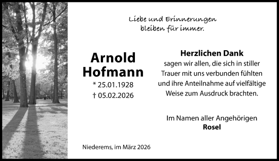 Traueranzeige von Arnold Hofmann von Camberger Anzeiger