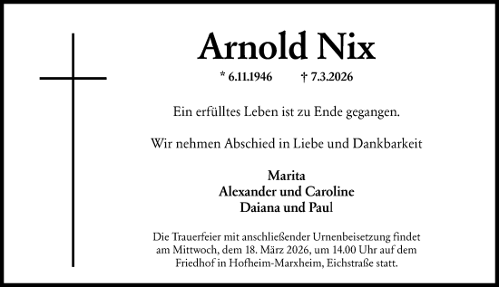 Traueranzeige von Arnold Nix von Rüsselsheimer Echo