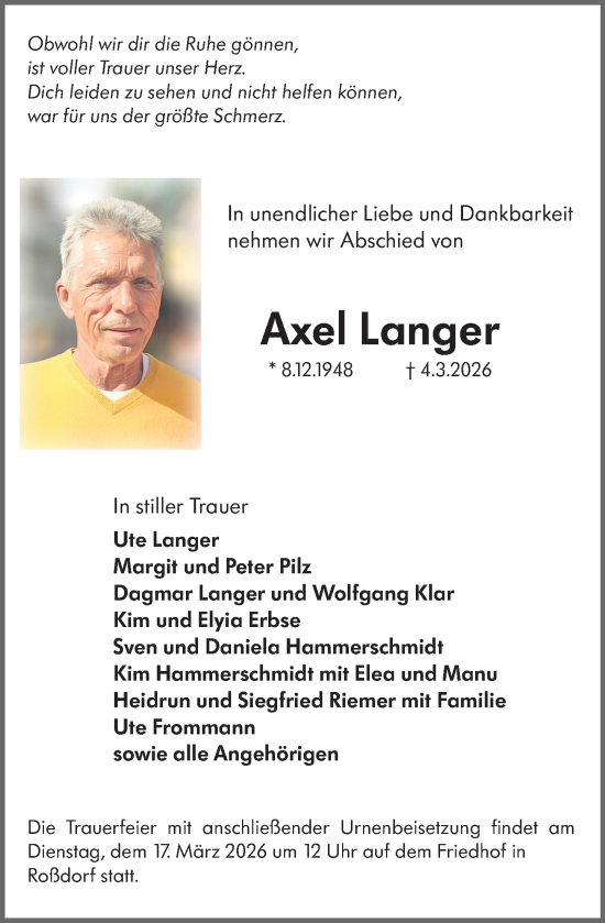 Traueranzeige von Axel Langer von Darmstädter Echo