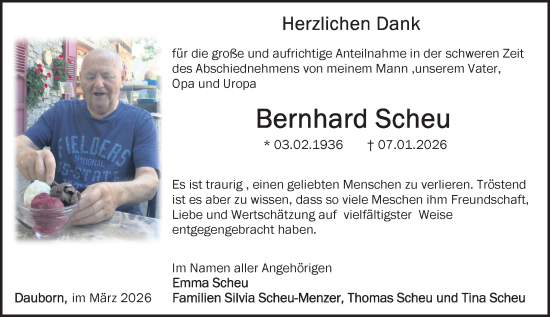 Traueranzeige von Bernhard Scheu von Camberger Anzeiger