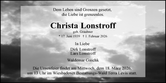 Traueranzeige von Christa Lonstroff von Wiesbadener Kurier