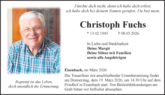 Traueranzeige von Christoph Fuchs von Camberger Anzeiger