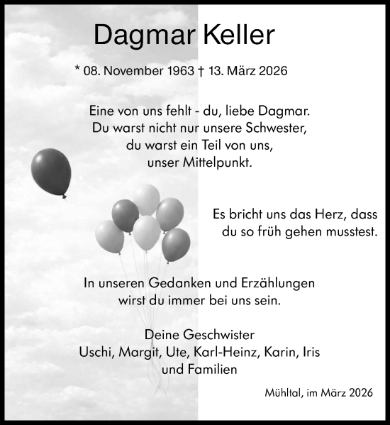 Traueranzeige von Dagmar Keller von Gersprenztaler Wochenblatt