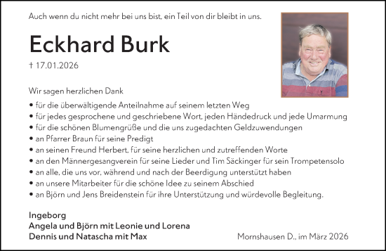 Traueranzeige von Eckhard Burk von Hinterländer Anzeiger
